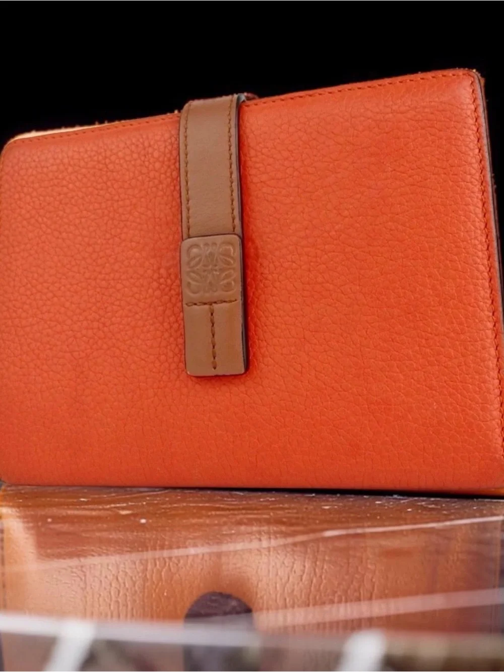 LOEWE Orange Bifold Card Holder with Anagram Strap
